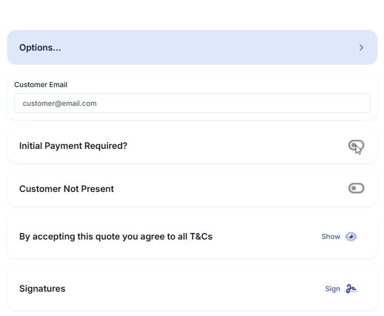 Taking a deposit the moment the customer accepts