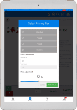FlatRateNOW pricing function on tablet FlatRateNOW pricing function on tablet