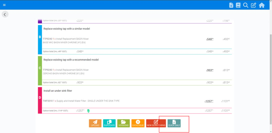 quick sale button on scratchpad