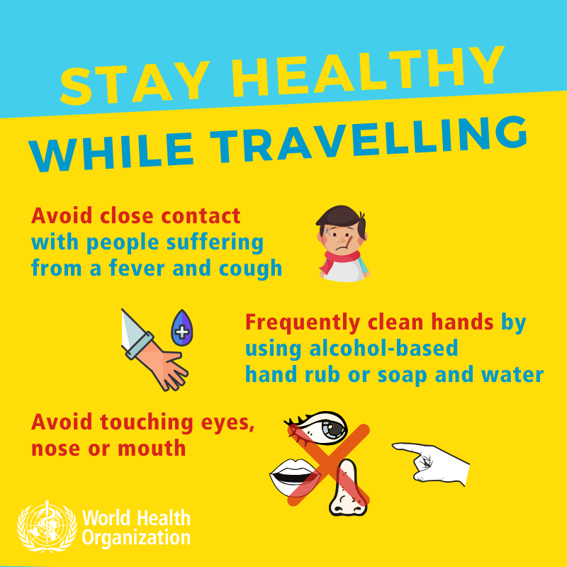 stay healthy while traveling - avoid toucing eyes and close contact